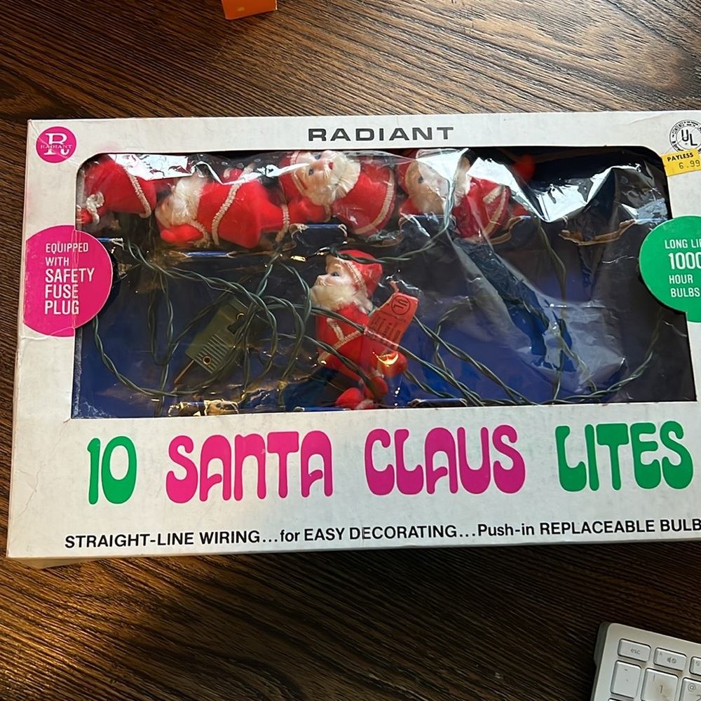 Vintage Radiant felted pipe cleaner Festive Santa Christmas Lights